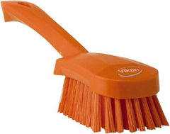 Vikan - 1.3" Bristle Length, Polyester Scrub Brush - 4-1/4" Long x 2-3/4" Wide Head, 10" OAL, Orange, Polypropylene Block - All Tool & Supply