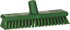 Vikan - 1.3" Bristle Length, Polyester Scrub Brush - 10-3/4" Long x 2-1/2" Wide Head, 11" OAL, European Threaded Handle, Green, Polypropylene Block - All Tool & Supply