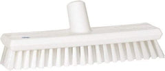 Vikan - 1.3" Bristle Length, Polyester Scrub Brush - 10-3/4" Long x 2-1/2" Wide Head, 11" OAL, European Threaded Handle, White, Polypropylene Block - All Tool & Supply