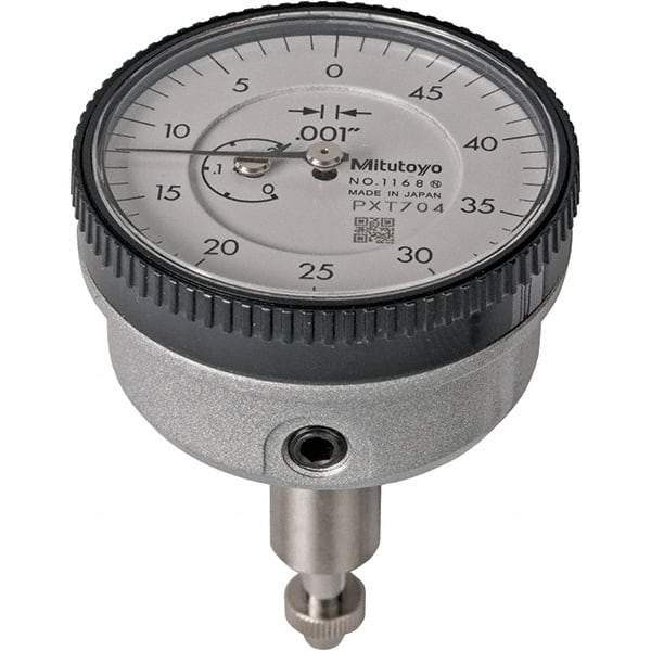 Mitutoyo - 0.2" Range, 50-0 Dial Reading, 0.001" Graduation Dial Drop Indicator - 40mm Dial, 1/2" Range per Revolution, 0.001" Accuracy, Revolution Counter - All Tool & Supply