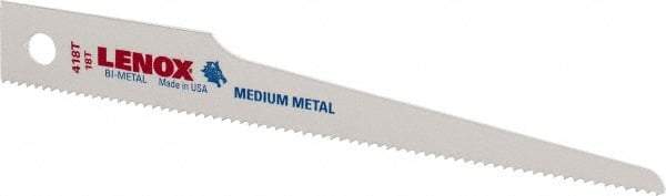 Lenox - 4" Long x 1/2" Thick, Bi-Metal Reciprocating Saw Blade - Straight Profile, 18 TPI, Toothed Edge - All Tool & Supply