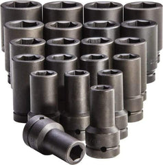 Proto - 21 Piece 1" Drive Deep Impact Socket Set - 6 Points, 3/4 to 2", Inch Measurement Standard - All Tool & Supply