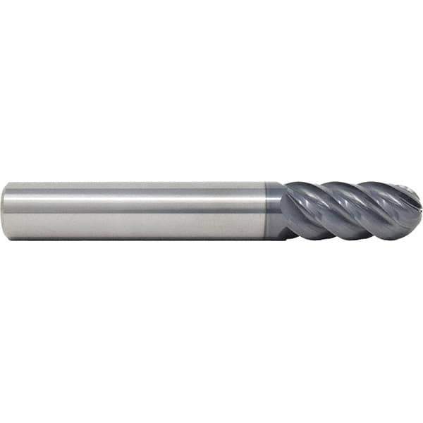 SGS - 12mm Diam, 26mm LOC, 5 Flute Solid Carbide Ball End Mill - AlTiN Finish, Single End, 83mm OAL, 12mm Shank Diam, Spiral Flute - All Tool & Supply