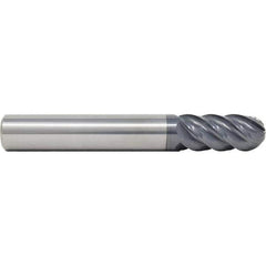 SGS - 12mm Diam, 26mm LOC, 5 Flute Solid Carbide Ball End Mill - AlTiN Finish, Single End, 83mm OAL, 12mm Shank Diam, Spiral Flute - All Tool & Supply