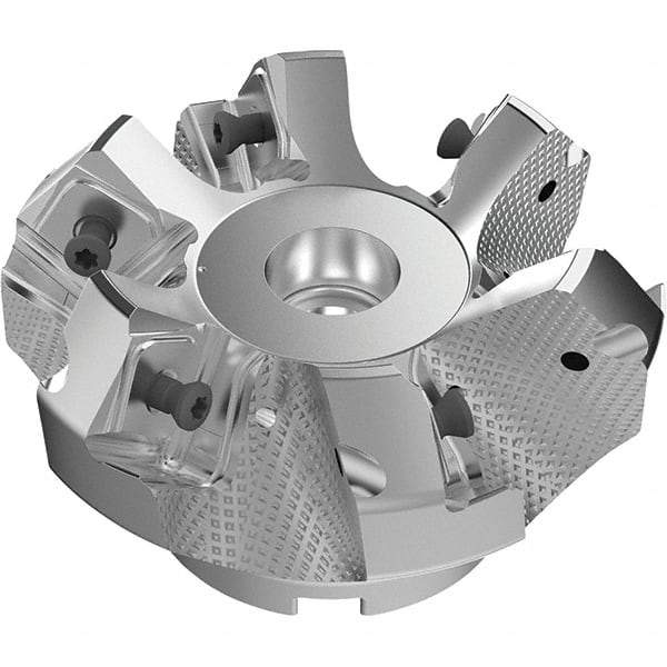 Seco - 3.15" Cut Diam, 1" Arbor Hole, 9mm Max Depth of Cut, 48° Indexable Chamfer & Angle Face Mill - 6 Inserts, Right Hand Cut, 6 Flutes, Through Coolant, Series R220.54 - All Tool & Supply