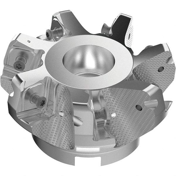 Seco - 3.94" Cut Diam, 1-1/2" Arbor Hole, 11mm Max Depth of Cut, 71° Indexable Chamfer & Angle Face Mill - 7 Inserts, Right Hand Cut, 7 Flutes, Through Coolant, Series R220.56 - All Tool & Supply