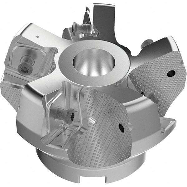 Seco - 80mm Cut Diam, 27mm Arbor Hole, 11mm Max Depth of Cut, 71° Indexable Chamfer & Angle Face Mill - 5 Inserts, 63 Insert, Right Hand Cut, 5 Flutes, Through Coolant, Series R220.56 - All Tool & Supply