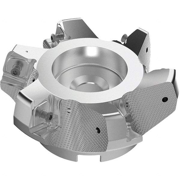 Seco - 100mm Cut Diam, 32mm Arbor Hole, 11mm Max Depth of Cut, 71° Indexable Chamfer & Angle Face Mill - 5 Inserts, 63 Insert, Right Hand Cut, 5 Flutes, Through Coolant, Series R220.56 - All Tool & Supply