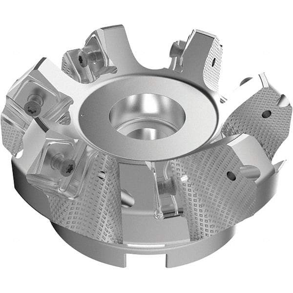 Seco - 3.94" Cut Diam, 1-1/2" Arbor Hole, 9mm Max Depth of Cut, 48° Indexable Chamfer & Angle Face Mill - 7 Inserts, Right Hand Cut, 7 Flutes, Through Coolant, Series R220.54 - All Tool & Supply