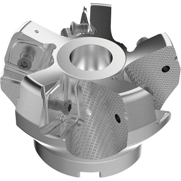 Seco - 3.15" Cut Diam, 1" Arbor Hole, 11mm Max Depth of Cut, 71° Indexable Chamfer & Angle Face Mill - 5 Inserts, Right Hand Cut, 5 Flutes, Through Coolant, Series R220.56 - All Tool & Supply