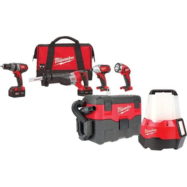 Milwaukee Tool - 18 Volt Cordless Tool Combination Kit - Includes 1/2" Hammer Drill, 1/4" Hex Impact Driver & Sawzall Reciprocating Saw, Lithium-Ion Battery Included - All Tool & Supply