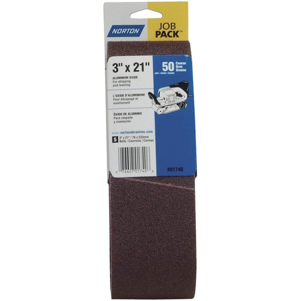 Norton - 3" Wide x 21" OAL, 50 Grit, Aluminum Oxide Abrasive Belt - All Tool & Supply