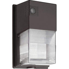 Lithonia Lighting - 18 Watt, Medium Lamp Base LED Wall Pack Light Fixture - 17" Diam Wide x 11" High x 5-1/4" Deep, Wall Mount, Aluminum Housing - All Tool & Supply