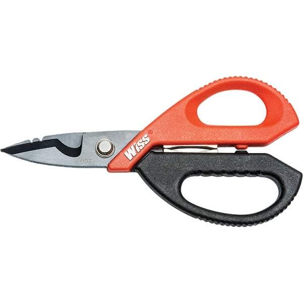 Wiss - 3" LOC, 9-1/2" OAL Titanium-Coated Stainless Steel Ergonomic Shears - Ambidextrous, Serrated, Plastic Straight Handle, For Electrical Use - All Tool & Supply