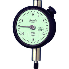 Mahr - Dial Drop Indicators; Maximum Measurement (Inch): 0.05 ; Maximum Measurement (mm): 1.27 ; Dial Graduation (mm): 0.0064 ; Dial Graduation (Decimal Inch): 0.000250 ; Dial Reading: 0-10-0 ; Dial Diameter (mm): 43.81 - Exact Industrial Supply