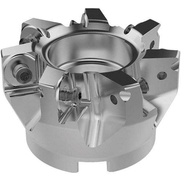 Seco - 80mm Cut Diam, 27mm Arbor Hole, 13mm Max Depth of Cut, 88° Indexable Chamfer & Angle Face Mill - 7 Inserts, SNMU1606.. Insert, Right Hand Cut, 7 Flutes, Through Coolant, Series R220.88-16 - All Tool & Supply