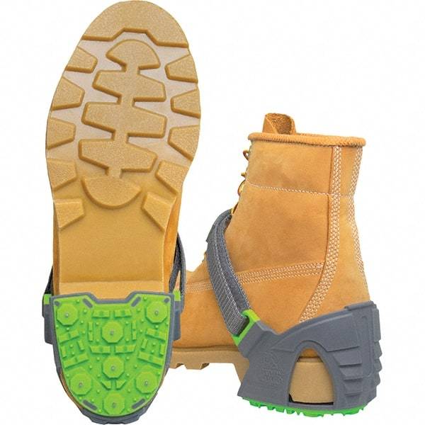 Winter Walking - Size 12.5-16, Strap-On Cleat - Tungsten Carbide Stud Traction, Green & Gray - All Tool & Supply