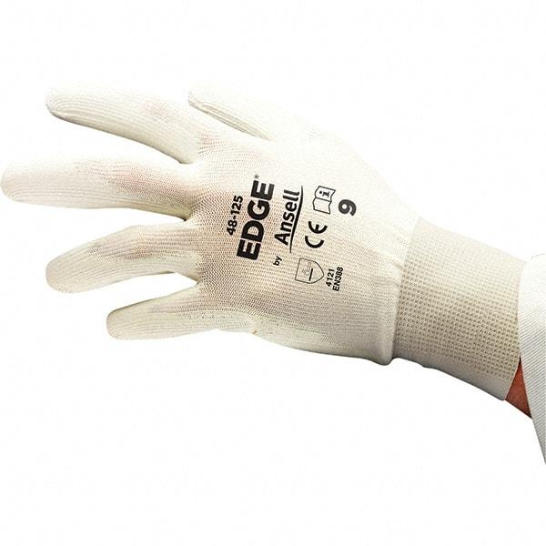 Ansell - Size L (9), ANSI Cut Lvl 4, Puncture Lvl 4, Abrasion Lvl 4, Polyurethane Coated Cut & Puncture Resistant Gloves - Palm Coated, Polyester Lining, Knit Wrist, White, Paired - All Tool & Supply