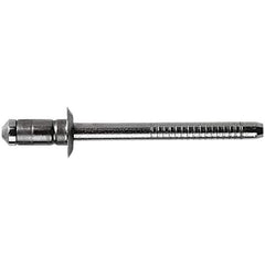 STANLEY Engineered Fastening - Size 6 Dome Head Stainless Steel Open End Blind Rivet - Steel Mandrel, 0.0591" to 0.1378" Grip, 3/16" Head Diam, 0.1929" to 0.2008" Hole Diam, 3.2" Body Diam - All Tool & Supply