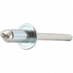 STANLEY Engineered Fastening - Size 6 Large Flange Head Steel Open End Blind Rivet - Steel Mandrel, 0.251" to 3/8" Grip, 3/16" Head Diam, 0.192" to 0.196" Hole Diam, 0.116" Body Diam - All Tool & Supply