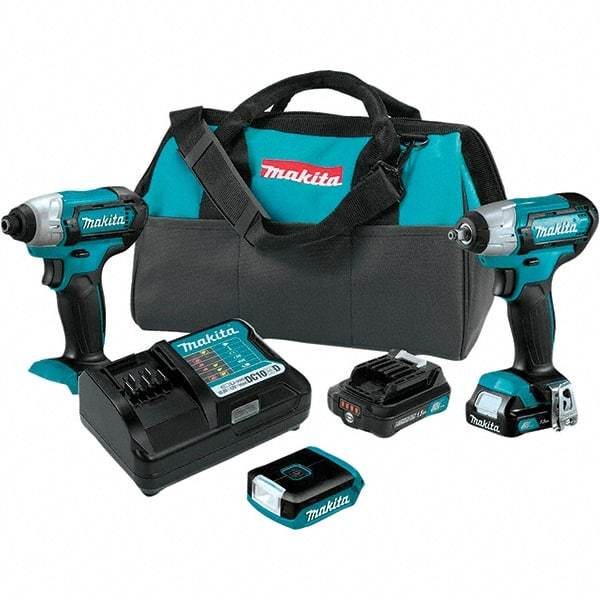 Makita - 12 Volt Cordless Tool Combination Kit - Includes Impact Driver, 3/8" Compact Impact Wrench & Flashlight, Lithium-Ion Battery Included - All Tool & Supply
