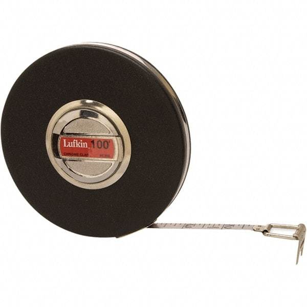 Lufkin - 100' x 3/8" Silver Steel Blade Tape Measure - 1/8" Graduation, Inch Graduation Style, Black Steel Case - All Tool & Supply