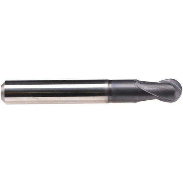 Emuge - 3/32" Diam, 1/8" LOC, 2 Flute Solid Carbide Ball End Mill - TiAlN Finish, Single End, 2" OAL, 1/4" Shank Diam, Ball Flute - All Tool & Supply