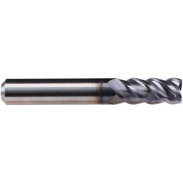 Emuge - 1/4" Diam, 3/8" LOC, 4 Flute Solid Carbide Roughing & Finishing End Mill - TiAlN Finish, 2" OAL, 1/4" Shank Diam, Cylindrical Shank, 50° Helix, Centercutting, Long Length - All Tool & Supply