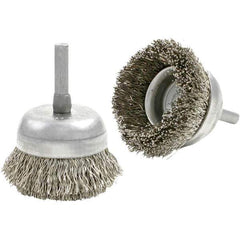 Brush Research Mfg. - 1-3/4" Diam, 1/4" Shank Diam, Carbon Steel Fill Cup Brush - 0.0118 Wire Diam, 1/2" Trim Length, 8,000 Max RPM - All Tool & Supply