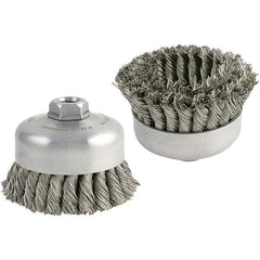 Brush Research Mfg. - 5" Diam, 5/8-11 Threaded Arbor, Carbon Steel Fill Cup Brush - 0.014 Wire Diam, 1-1/4" Trim Length, 9,000 Max RPM - All Tool & Supply