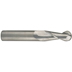 ‎1″ Dia. × 1″ Shank × 2″ DOC × 4-1/2″ OAL, Carbide Uncoated, Spiral , 2 Flute, 35° Helix, Ballnose End Mill - Exact Industrial Supply