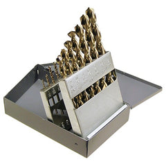 ‎1/16-1/2 RHS / RHC HSS-CO 8% (M42) 135 Degree Split Point Q-Cobalt™ Wide Land Parabolic Jobber Length Drill Set - Straw / Gold Oxide - Exact Industrial Supply