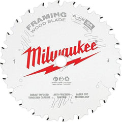 Milwaukee Tool - 6-1/2" Diam, 5/8" Arbor Hole Diam, 24 Tooth Wet & Dry Cut Saw Blade - Tungsten Carbide-Tipped, Framing Action, Standard Round Arbor - All Tool & Supply