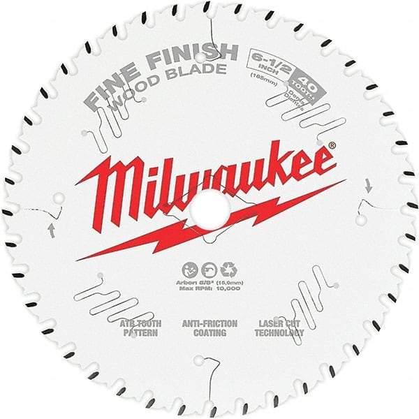 Milwaukee Tool - 6-1/2" Diam, 5/8" Arbor Hole Diam, 40 Tooth Wet & Dry Cut Saw Blade - Tungsten Carbide-Tipped, Fine Finish Action, Standard Round Arbor - All Tool & Supply