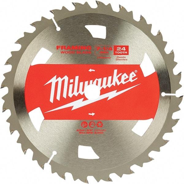 Milwaukee Tool - 7-1/4" Diam, 5/8" Arbor Hole Diam, 24 Tooth Wet & Dry Cut Saw Blade - Tungsten Carbide-Tipped, Framing Action, Standard Round Arbor - All Tool & Supply