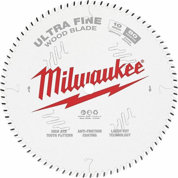 Milwaukee Tool - 10" Diam, 5/8" Arbor Hole Diam, 80 Tooth Wet & Dry Cut Saw Blade - Tungsten Carbide-Tipped, Fine Finish Action, Standard Round Arbor - All Tool & Supply