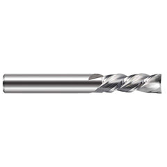 Square End Mill: 3/16'' Dia, 0.57'' LOC, 3/16'' Shank Dia, 2'' OAL, 3 Flutes, Solid Carbide Single End, Uncoated, Downcut Flute, 40 ° Helix, RH Cut, RH Flute