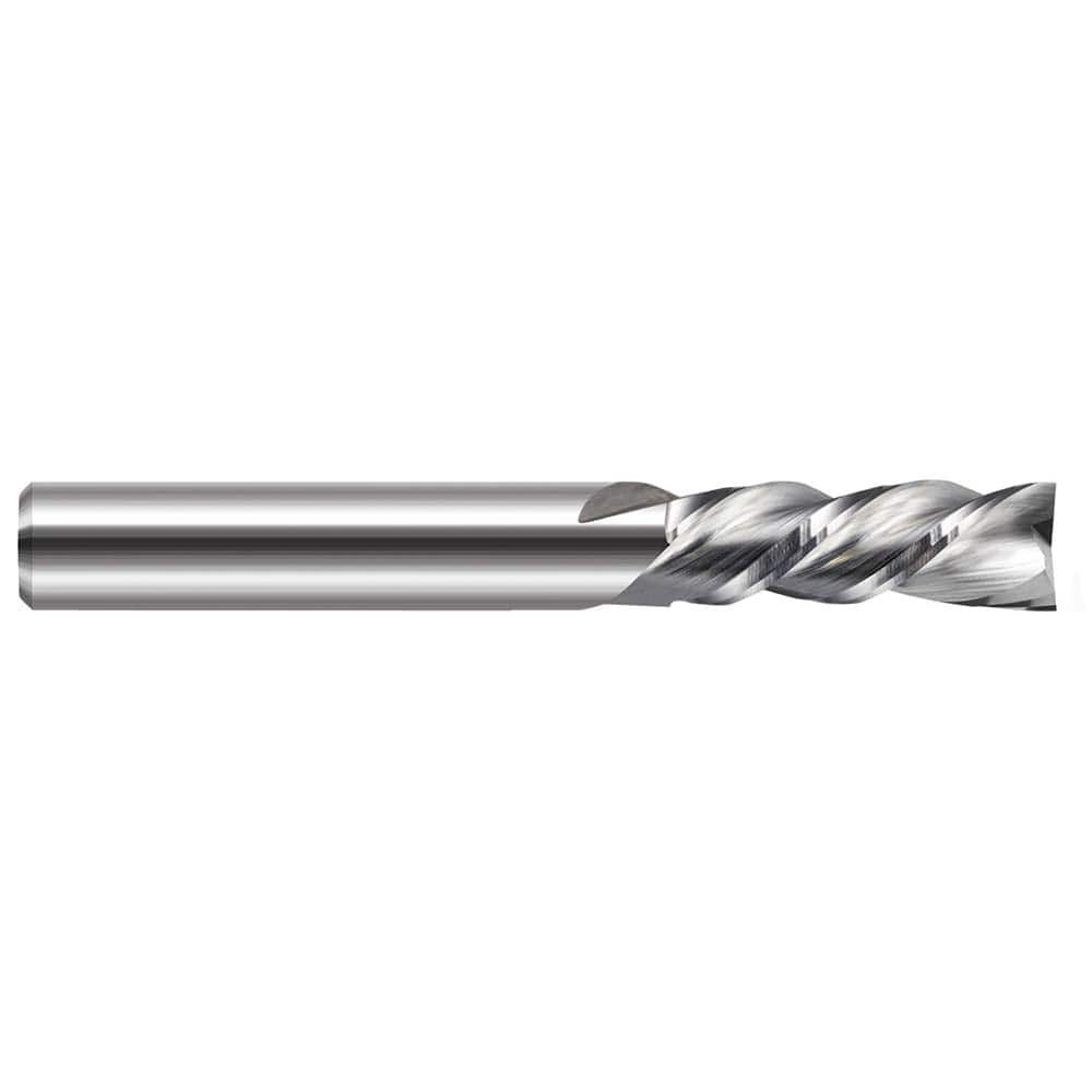 Square End Mill: 3/8'' Dia, 1-1/8'' LOC, 3/8'' Shank Dia, 3'' OAL, 2 Flutes, Solid Carbide Single End, Uncoated, Downcut Flute, 40 ° Helix, RH Cut, RH Flute