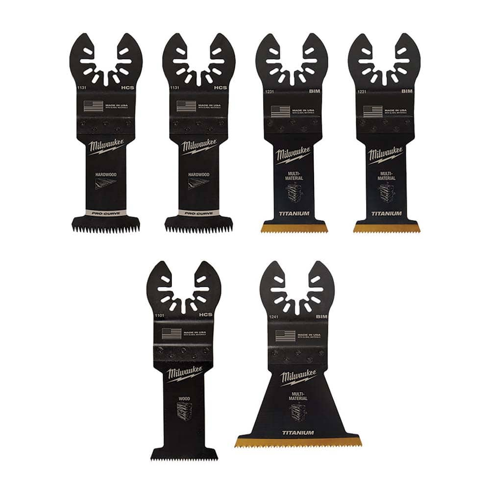 Milwaukee Tool - Rotary & Multi-Tool Accessories; Accessory Type: Blade Set ; For Use With: Multi-Tools ; Includes: (2) 1-3/8" TITANIUM BI-METAL WOOD W/NAILS BLADES, (2) 1-3/8" HCS JAPANESE TOOTH BLADES, 1-3/8" HCS WOOD BLADE, 2-1/2" TITANIUM BI-METAL WO - Exact Industrial Supply