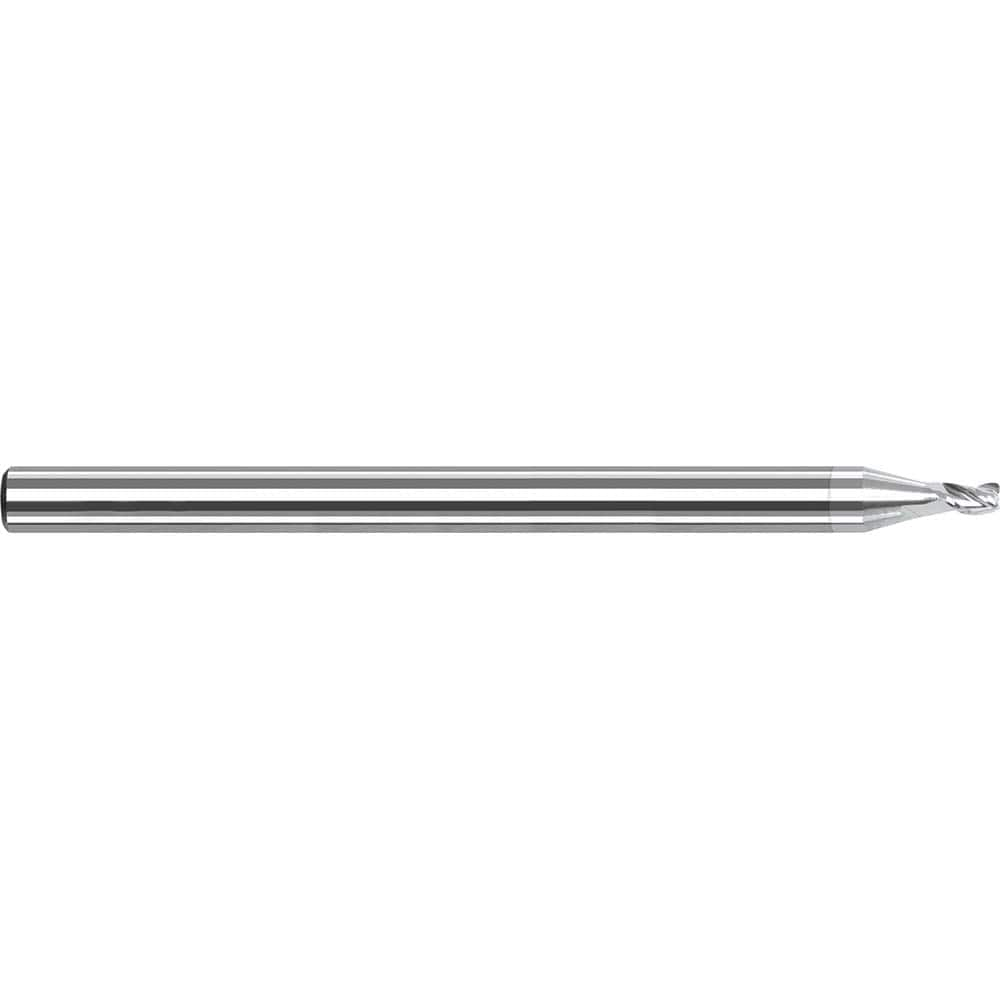 Corner Radius End Mill: 0.176″ Dia, 0.21″ LOC, 1/32″ Radius, 3 Flutes, Solid Carbide 2″ OAL, 3/16″ Shank Dia, 35 ° Helix, TiB2 Coated, Corner Radius End