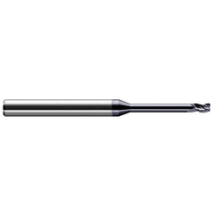 Corner Radius End Mill: 0.09″ Dia, 0.135″ LOC, 0.01″ Radius, 3 Flutes, Solid Carbide 2-1/2″ OAL, 1/8″ Shank Dia, 30 ° Helix, AlTiN Coated, Corner Radius End