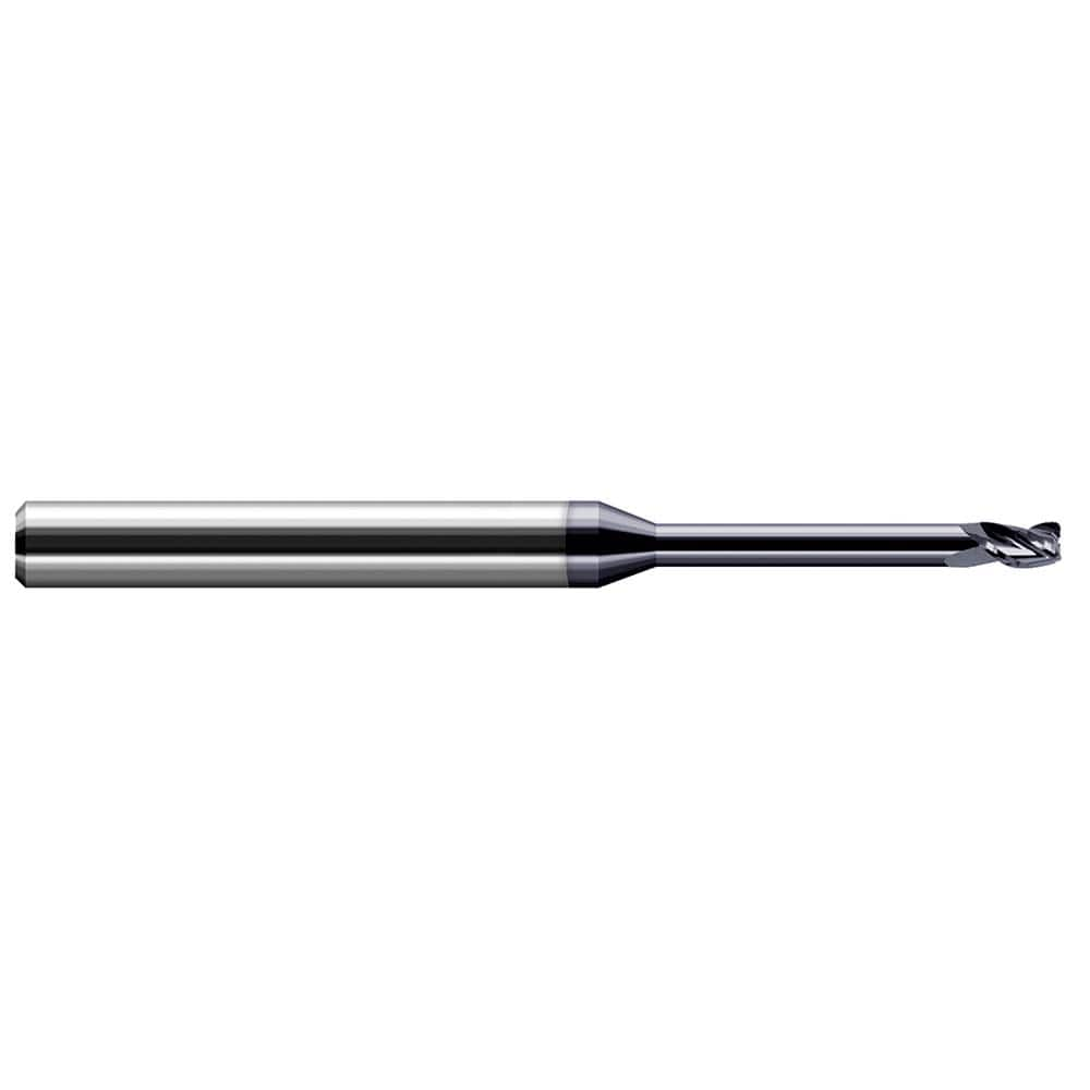 Corner Radius End Mill: 0.08″ Dia, 0.12″ LOC, 0.01″ Radius, 3 Flutes, Solid Carbide 2-1/2″ OAL, 1/8″ Shank Dia, 30 ° Helix, AlTiN Coated, Corner Radius End