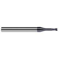 Corner Radius End Mill: 0.078″ Dia, 1/16″ LOC, 0.01″ Radius, 2 Flutes, Solid Carbide 2-1/2″ OAL, 1/4″ Shank Dia, 20 ° Helix, AlTiN Coated, Corner Radius End