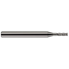 Corner Radius End Mill: 0.02″ Dia, 0.06″ LOC, 0.01″ Radius, 4 Flutes, Solid Carbide 1-1/2″ OAL, 1″ Shank Dia, Helix, Bright/Uncoated, Corner Radius End, Centercutting