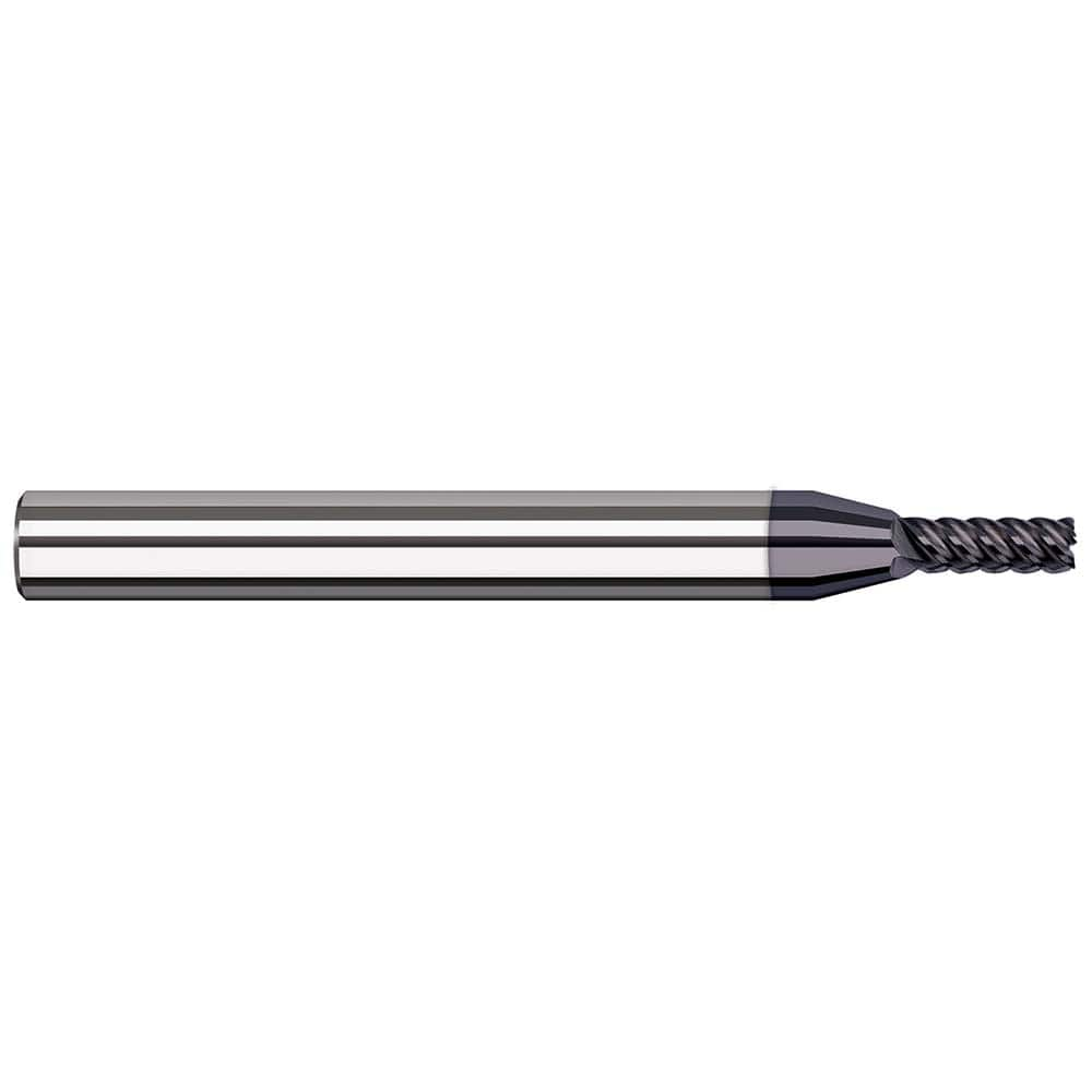 Corner Radius End Mill: 0.062″ Dia, 0.186″ LOC, 0.005″ Radius, 7 Flutes, Solid Carbide 1-1/2″ OAL, 1/8″ Shank Dia, 41 ° Helix, AlTiN Coated, Corner Radius End