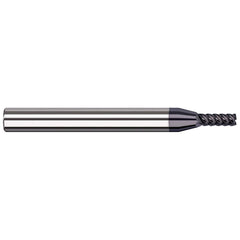 Corner Radius End Mill: 1/64″ Dia, 0.045″ LOC, 0.003″ Radius, 4 Flutes, Solid Carbide 1-1/2″ OAL, 1/8″ Shank Dia, 41 ° Helix, AlTiN Nano Coated, Corner Radius End