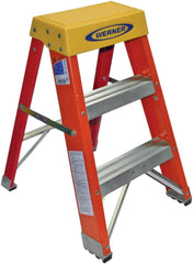 Werner - 2 Steps, 2' High, Type IA Rating, Fiberglass Step Stand - 300 Lb Load Capacity, 17-1/4" Base Width - All Tool & Supply