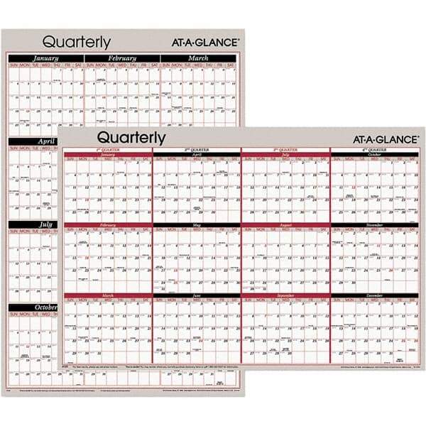 AT-A-GLANCE - 1 Sheet, 24 x 36", Erasable Wall Calendar - White, Black & Red - All Tool & Supply