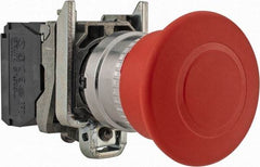 Schneider Electric - 22mm Mount Hole, Extended Mushroom Head, Pushbutton Switch Only - Round, Red Pushbutton, Nonilluminated, Trigger Action, Off, Shock and Vibration Resistant - All Tool & Supply