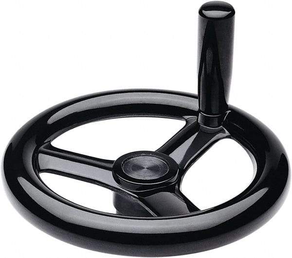 Elesa - 11.34", 3 Spoke Handwheel with Revolving Handle - 2.28" Hub, Duroplast, Black Glossy Finish - All Tool & Supply